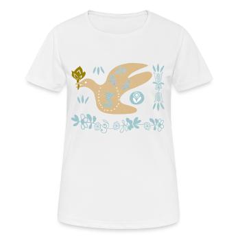 Friedenstaube mit Lotusblume - Frauen T-Shirt atmungsaktiv - Weiß - Vorne - AI Model Female 172 dark (172cm)