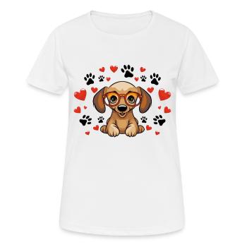 Dackel mit Brille Herz und Pfotenabdrücken - Frauen T-Shirt atmungsaktiv - Weiß - Vorne - AI Model Female 172 dark (172cm)