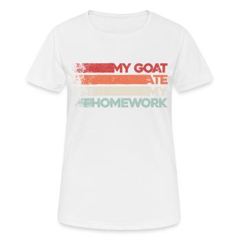 Goat humor – goat eats homework - Women's Breathable T-Shirt - white - Front - AI Model Female 172 dark (172cm)