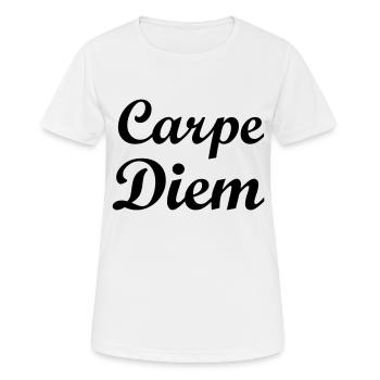 carpe diem philosophisches Zitat YOLO - Frauen T-Shirt atmungsaktiv - Weiß - Vorne - AI Model Female 172 dark (172cm)