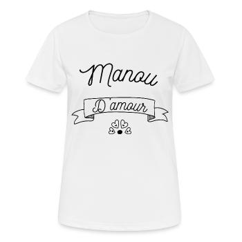 Manou d'amour, j'aime ma manou - T-shirt respirant Femme - blanc - Devant - AI Model Female 172 dark (172cm)