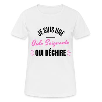 JE SUIS UNE AIDE SOIGNANTE QUI DECHIRE - T-shirt respirant Femme - blanc - Devant - AI Model Female 172 dark (172cm)