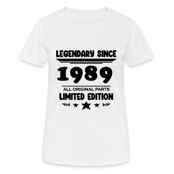 1989 - Jahrgang 1989 - Baujahr 1989 - Frauen T-Shirt atmungsaktiv - Weiß - Vorne - AI Model Female 172 dark (172cm)