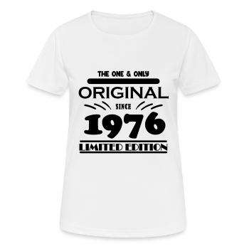 1976 - Byggeår 1976 - Født 1976 - Dame T-shirt svedtransporterende - hvid - Foran - AI Model Female 172 dark (172cm)