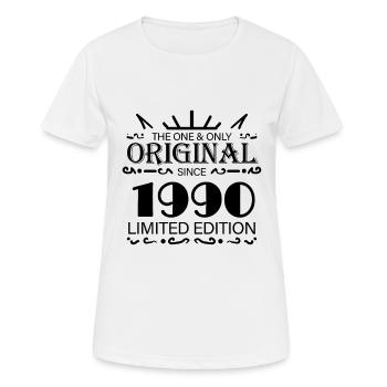 1990 - Baujahr 1990 - Jahrgang 1990 - Frauen T-Shirt atmungsaktiv - Weiß - Vorne - AI Model Female 172 dark (172cm)