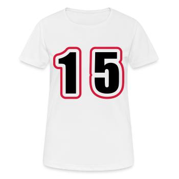 15 Zahl College - Frauen T-Shirt atmungsaktiv - Weiß - Vorne - AI Model Female 172 dark (172cm)