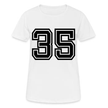 35 - Frauen T-Shirt atmungsaktiv - Weiß - Vorne - AI Model Female 172 dark (172cm)