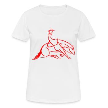 Westernreiter Slidingstop rot - Frauen T-Shirt atmungsaktiv - Weiß - Vorne - AI Model Female 172 dark (172cm)