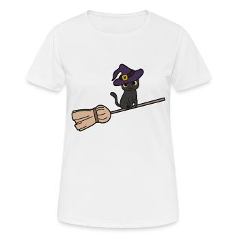 Chat Balai de sorcière - T-shirt respirant Femme - blanc - Devant - AI Model Female 172 dark (172cm)