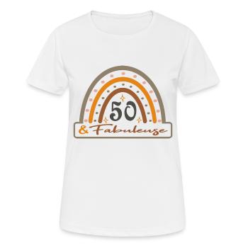 50ANS ET FABULEUSE - T-shirt respirant Femme - blanc - Devant - AI Model Female 172 dark (172cm)