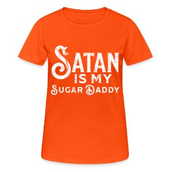 Satan is my Sugar Daddy Ironie Sarkasmus Spruch - Frauen T-Shirt atmungsaktiv - Neonorange - Vorne - AI Model Female 172 dark (172cm)