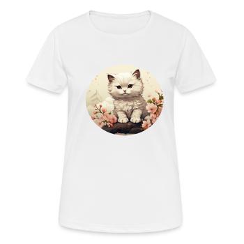 White kitten in Asia style - Women's Breathable T-Shirt - white - Front - AI Model Female 172 dark (172cm)