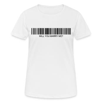 Veux-tu m’épouser Code-barres - T-shirt respirant Femme - blanc - Devant - AI Model Female 172 dark (172cm)