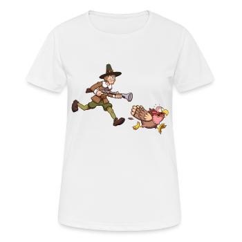 Pèlerin chassant la Turquie - T-shirt respirant Femme - blanc - Devant - AI Model Female 172 dark (172cm)
