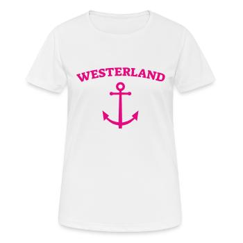 Westerland - Sylt - Nordsee - Anker - Möwe - Insel - Frauen T-Shirt atmungsaktiv - Weiß - Vorne - AI Model Female 172 dark (172cm)