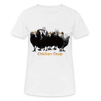 Chicken Coup - Schwarze Hühner auf Grau - Frauen T-Shirt atmungsaktiv - Weiß - Vorne - AI Model Female 172 dark (172cm)