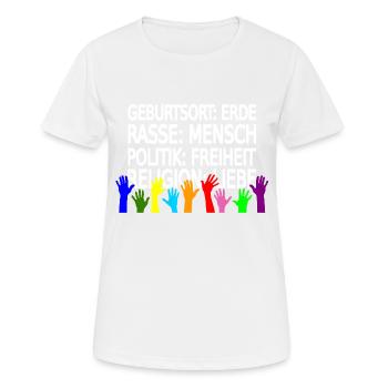 Gegen Rassismus - Frauen T-Shirt atmungsaktiv - Weiß - Vorne - AI Model Female 172 dark (172cm)