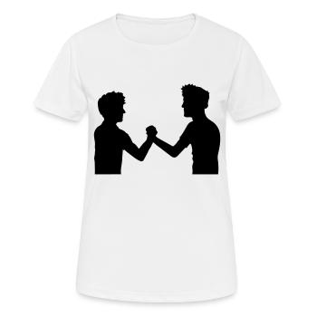 2 amis équipe couple frère poignée de main bienvenue - T-shirt respirant Femme - blanc - Devant - AI Model Female 172 dark (172cm)