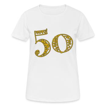 50 ANS. 50e ANNIVERSAIRE. ANNIVERSAIRE 50 ANS.50 - T-shirt respirant Femme - blanc - Devant - AI Model Female 172 dark (172cm)