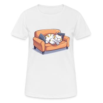 Katze Verschlafen Müde Couch Sofa Lustig Cartoon - Frauen T-Shirt atmungsaktiv - Weiß - Vorne - AI Model Female 172 dark (172cm)
