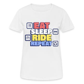 Essen, Schlafen, Radfahren, Wiederholen - Frauen T-Shirt atmungsaktiv - Weiß - Vorne - AI Model Female 172 dark (172cm)