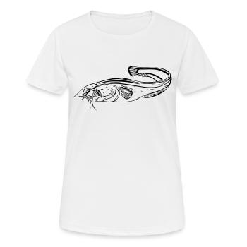 Wels - Angler - Frauen T-Shirt atmungsaktiv - Weiß - Vorne - AI Model Female 172 dark (172cm)