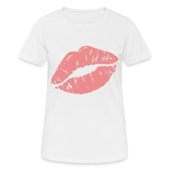 Print "Kiss My Lips" - Frauen T-Shirt atmungsaktiv - Weiß - Vorne - AI Model Female 172 dark (172cm)