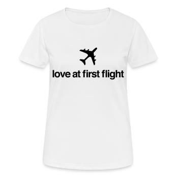 LIEBE AUF DEN ERSTEN FLUG FLUGZEUG FLUGHAFENLIEBHABER - Frauen T-Shirt atmungsaktiv - Weiß - Vorne - AI Model Female 172 dark (172cm)