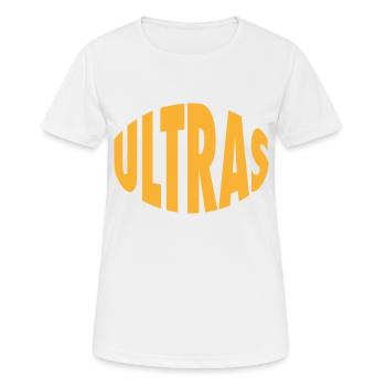 Ultras - Schriftzug - Gelb - Frauen T-Shirt atmungsaktiv - Weiß - Vorne - AI Model Female 172 dark (172cm)
