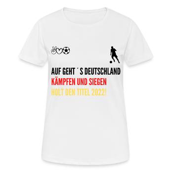 Deutschland Weltmeisterschaft 2022 - Frauen T-Shirt atmungsaktiv - Weiß - Vorne - AI Model Female 172 dark (172cm)