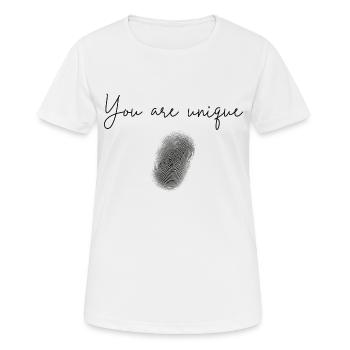 Du bist einzigartig - Frauen T-Shirt atmungsaktiv - Weiß - Vorne - AI Model Female 172 dark (172cm)
