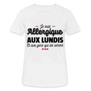 Je suis allergique aux lundis - T-shirt respirant Femme - blanc - Devant - AI Model Female 172 dark (172cm)