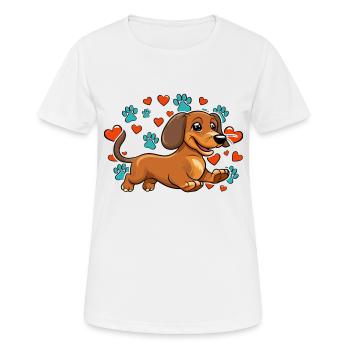 Fröhlicher Dackel Herz-Pfoten - Frauen T-Shirt atmungsaktiv - Weiß - Vorne - AI Model Female 172 dark (172cm)