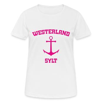 Westerland - Sylt - Nordsee - Anker - Möwe - Insel - Frauen T-Shirt atmungsaktiv - Weiß - Vorne - AI Model Female 172 dark (172cm)