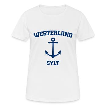Westerland - Sylt - Nordsee - Anker - Möwe - Insel - Frauen T-Shirt atmungsaktiv - Weiß - Vorne - AI Model Female 172 dark (172cm)