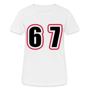 67 Zahl College - Frauen T-Shirt atmungsaktiv - Weiß - Vorne - AI Model Female 172 dark (172cm)
