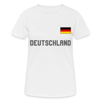 Look maillot de l’Allemagne avec drapeau sur la poitrine - T-shirt respirant Femme - blanc - Devant - AI Model Female 172 dark (172cm)