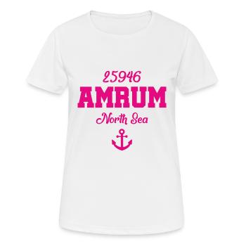 Amrum - 25946 - Nordsee Insel - Frauen T-Shirt atmungsaktiv - Weiß - Vorne - AI Model Female 172 dark (172cm)