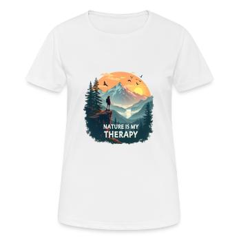 Nature is my Therapy - Hiking in the mountains - Women's Breathable T-Shirt - white - Front - AI Model Female 172 dark (172cm)