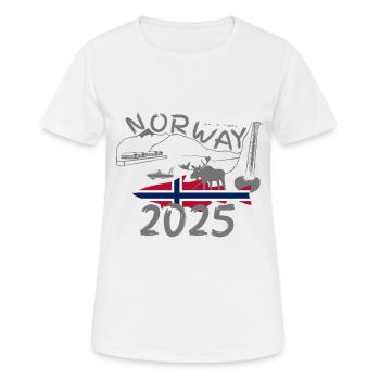 Norvège 2025 Lieu jaune avec montagnes et pêche à l’orignal - T-shirt respirant Femme - blanc - Devant - AI Model Female 172 dark (172cm)