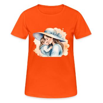 Mütterliche Wärme - Frauen T-Shirt atmungsaktiv - Neonorange - Vorne - AI Model Female 172 dark (172cm)