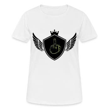 wappen mittelfinger - Frauen T-Shirt atmungsaktiv - Weiß - Vorne - AI Model Female 172 dark (172cm)