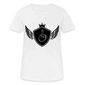 wappen mittelfinger - Frauen T-Shirt atmungsaktiv - Weiß - Vorne - AI Model Female 172 dark (172cm)