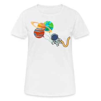 Austronaut mit Planeten - Weltall lustig abheben - Frauen T-Shirt atmungsaktiv - Weiß - Vorne - AI Model Female 172 dark (172cm)