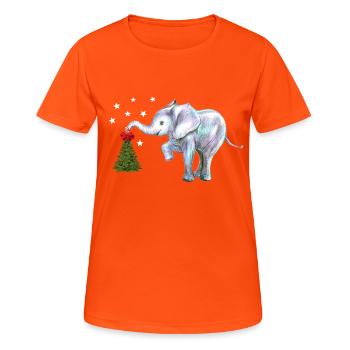 Weihnachten, Elefant Glücksbringer - Frauen T-Shirt atmungsaktiv - Neonorange - Vorne - AI Model Female 172 dark (172cm)