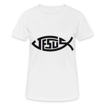 Jesus Fisch - Frauen T-Shirt atmungsaktiv - Weiß - Vorne - AI Model Female 172 dark (172cm)