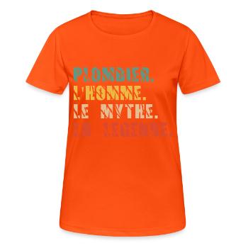 Plombier l'homme le mythe la légende - T-shirt respirant Femme - orange néon - Devant - AI Model Female 172 dark (172cm)