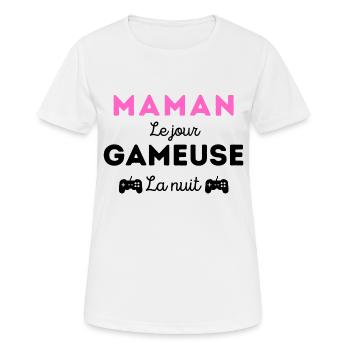 Maman le jour gameuse la nuit geek gameuse gamer - T-shirt respirant Femme - blanc - Devant - AI Model Female 172 dark (172cm)