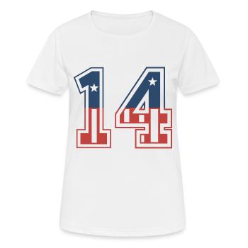 Nummer 14 USA - Frauen T-Shirt atmungsaktiv - Weiß - Vorne - AI Model Female 172 dark (172cm)