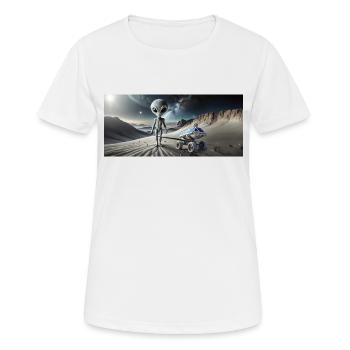 Alien gris sur la surface de la lune – Couple qui s’embrasse - T-shirt respirant Femme - blanc - Devant - AI Model Female 172 dark (172cm)